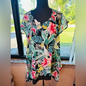 Johnny Was Multicolor Floral Sheer Kimono Blouse Size Medium